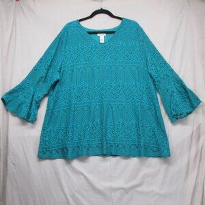 Catherines Bell Wide Sleeve BOHO Lace Layered Tunic Teal Blue Women Size | 2X